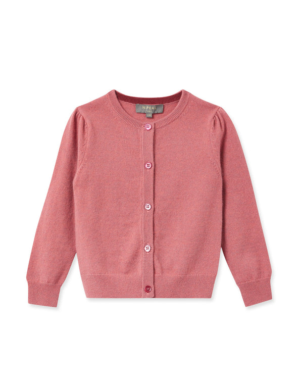 n.peal Girls Round Neck Cashmere Cardigan In Heather Pink