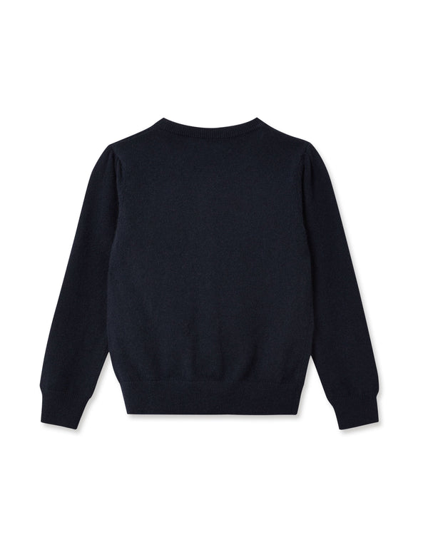 N.peal Girls Round Neck Cashmere Cardigan In Navy Blue
