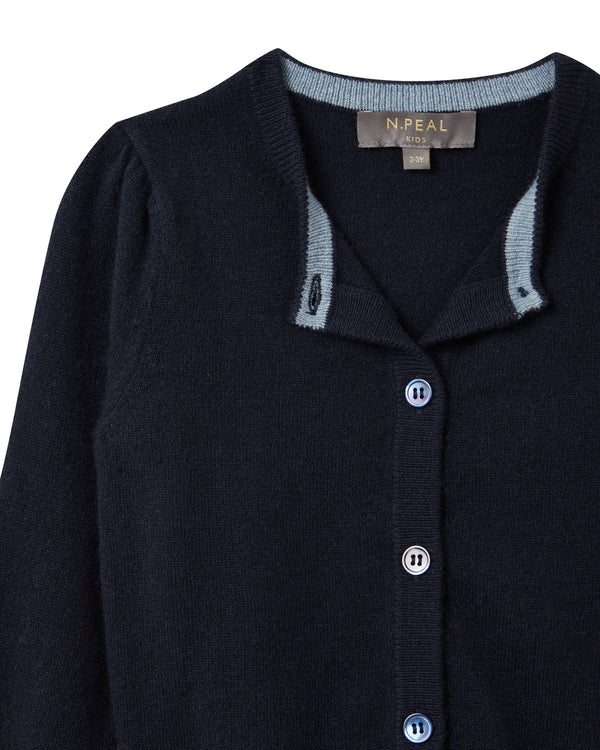 N.peal Girls Round Neck Cashmere Cardigan In Navy Blue