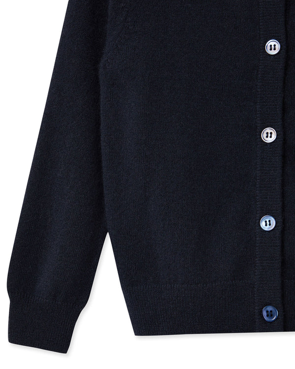 N.peal Girls Round Neck Cashmere Cardigan In Navy Blue