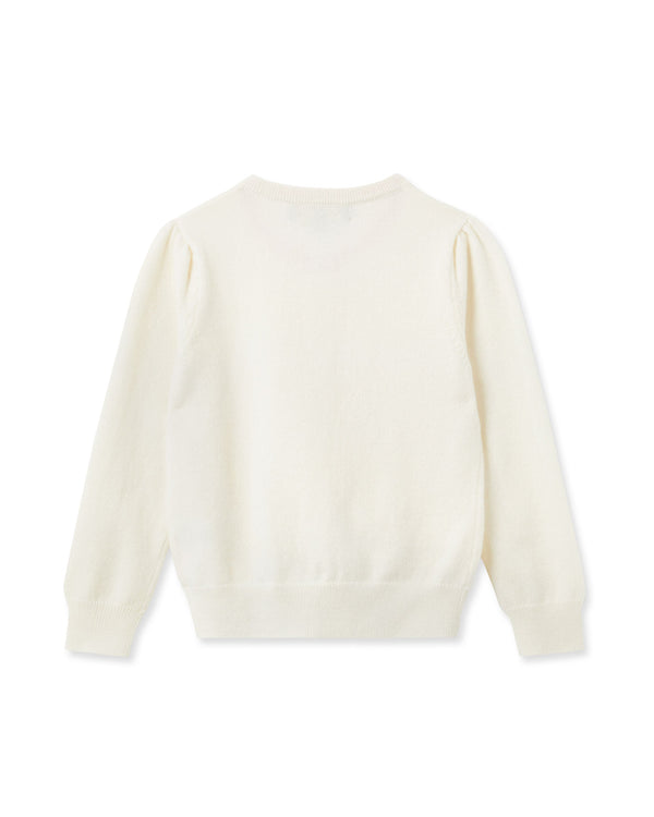 N.peal Girls Round Neck Cashmere Cardigan In New Ivory White