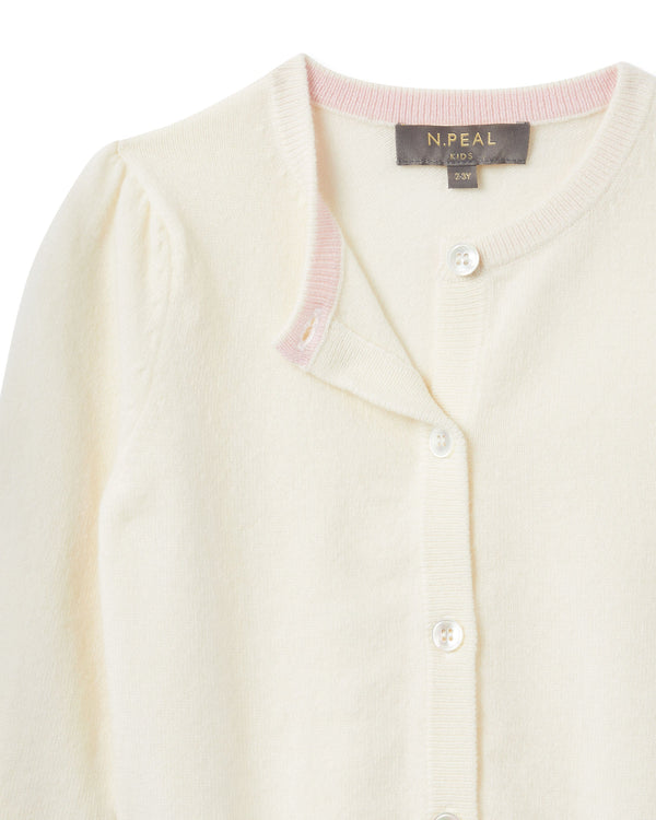N.peal Girls Round Neck Cashmere Cardigan In New Ivory White