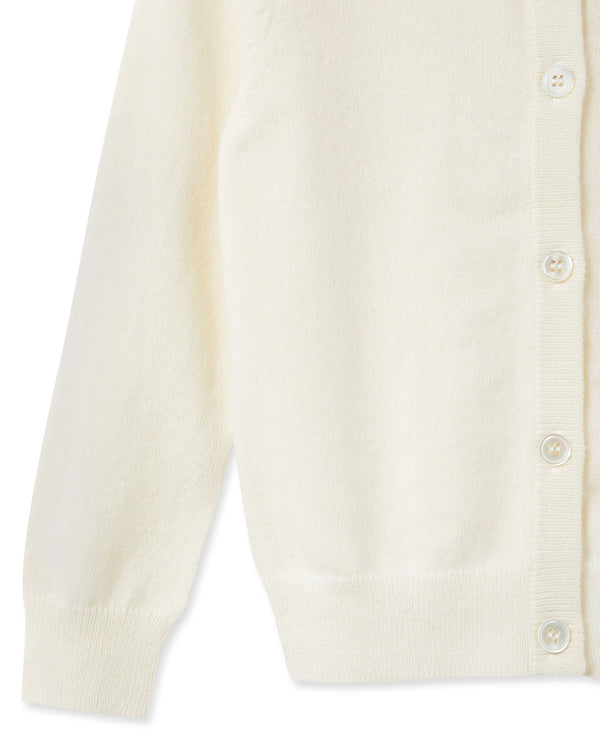 N.peal Girls Round Neck Cashmere Cardigan In New Ivory White