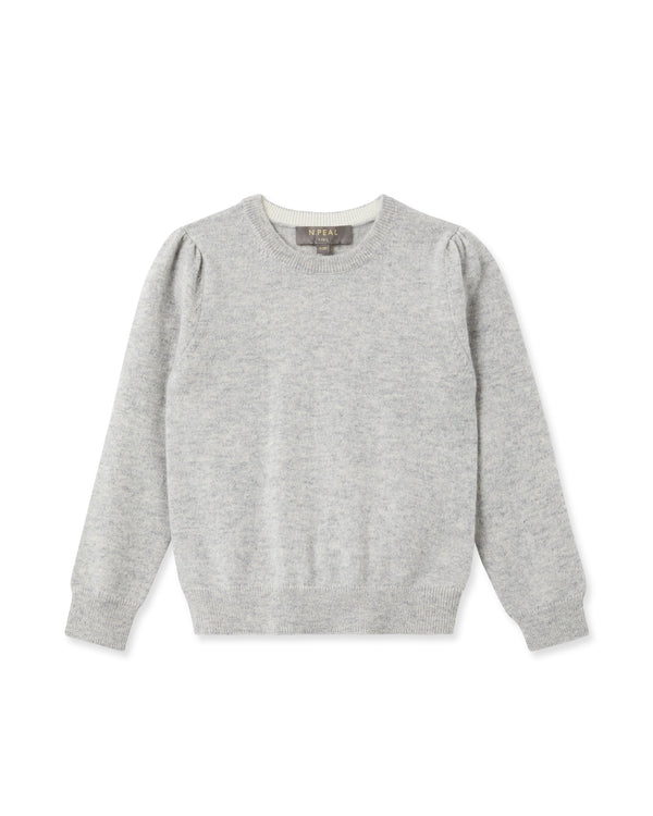 n.peal Girls Round Neck Cashmere Sweater In Fumo Grey