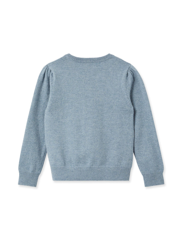 N.peal Girls Round Neck Cashmere Sweater In Heather Blue