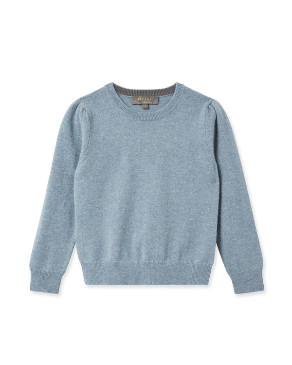 n.peal Girls Round Neck Cashmere Sweater In Heather Blue