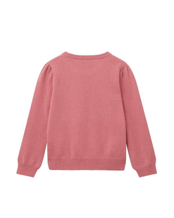 N.peal Girls Round Neck Cashmere Sweater In Heather Pink