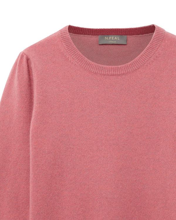 N.peal Girls Round Neck Cashmere Sweater In Heather Pink