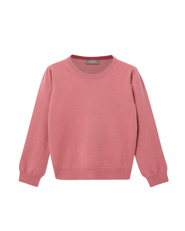 n.peal Girls Round Neck Cashmere Sweater In Heather Pink