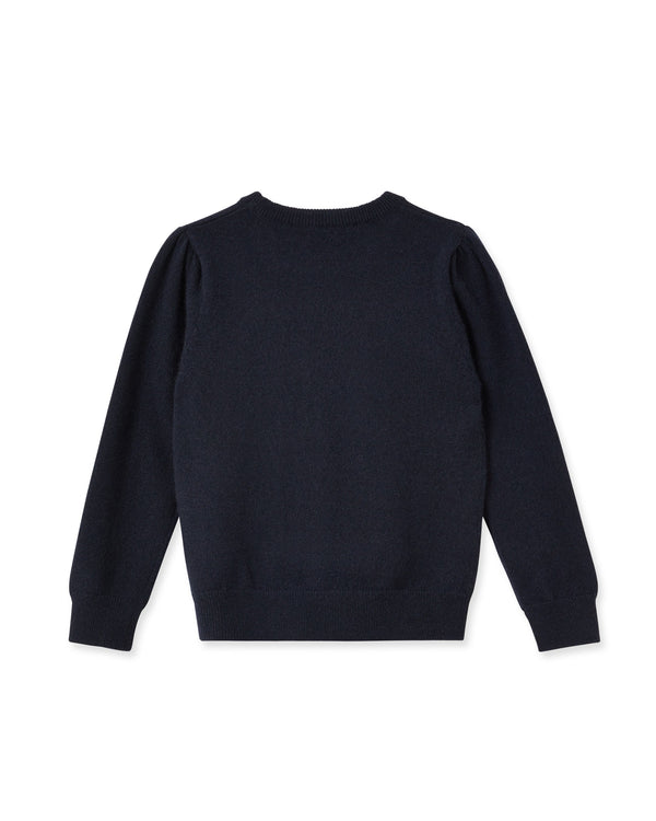 N.peal Girls Round Neck Cashmere Sweater In Navy Blue