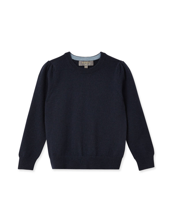 n.peal Girls Round Neck Cashmere Sweater In Navy Blue