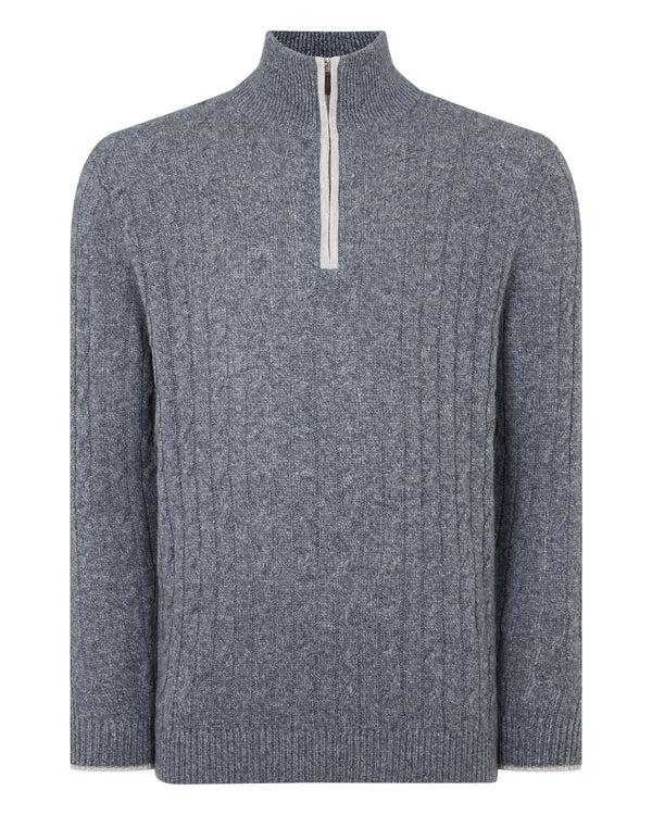 N.peal Men's Albemarle Cable Half Zip Cashmere Sweater In Grey Melange