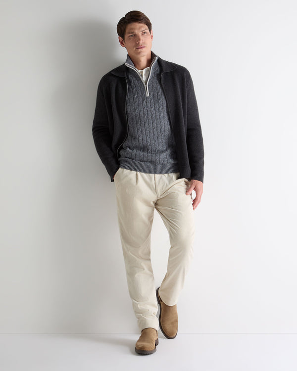 N.peal Men's Albemarle Cable Half Zip Cashmere Sweater In Grey Melange