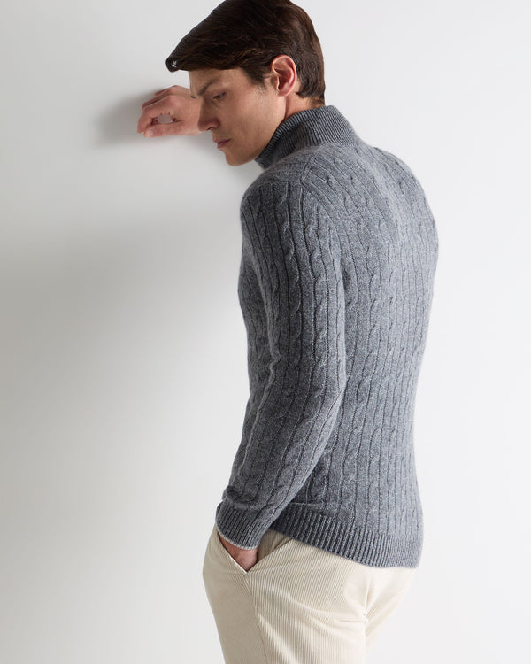 N.peal Men's Albemarle Cable Half Zip Cashmere Sweater In Grey Melange
