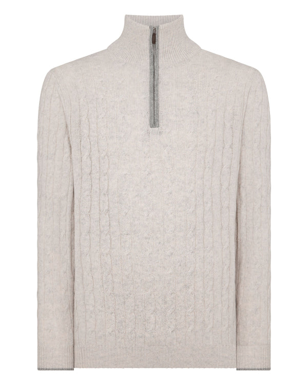 N.peal Men's Albemarle Cable Half Zip Cashmere Sweater In Nougat Brown Marl