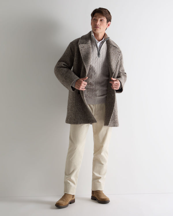 N.peal Men's Albemarle Cable Half Zip Cashmere Sweater In Nougat Brown Marl