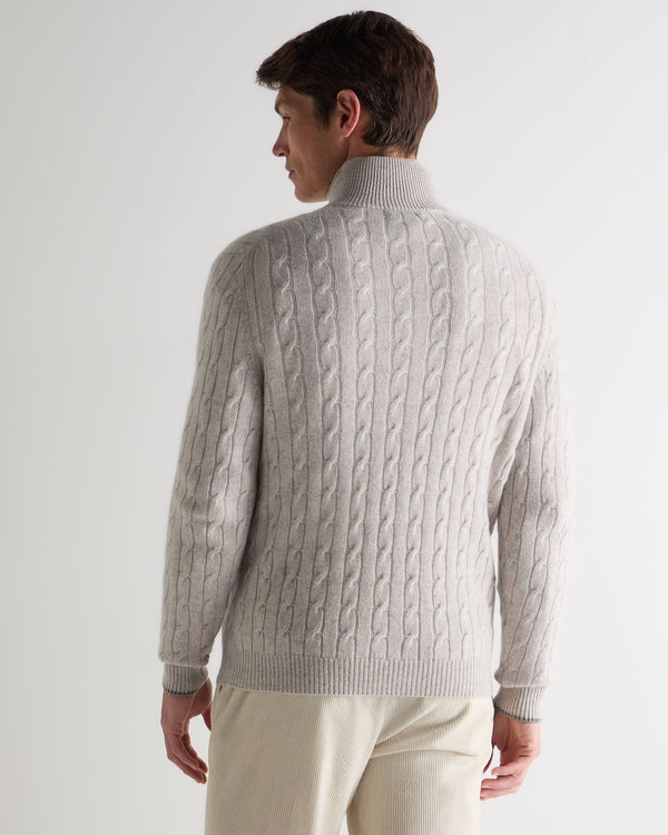 N.peal Men's Albemarle Cable Half Zip Cashmere Sweater In Nougat Brown Marl