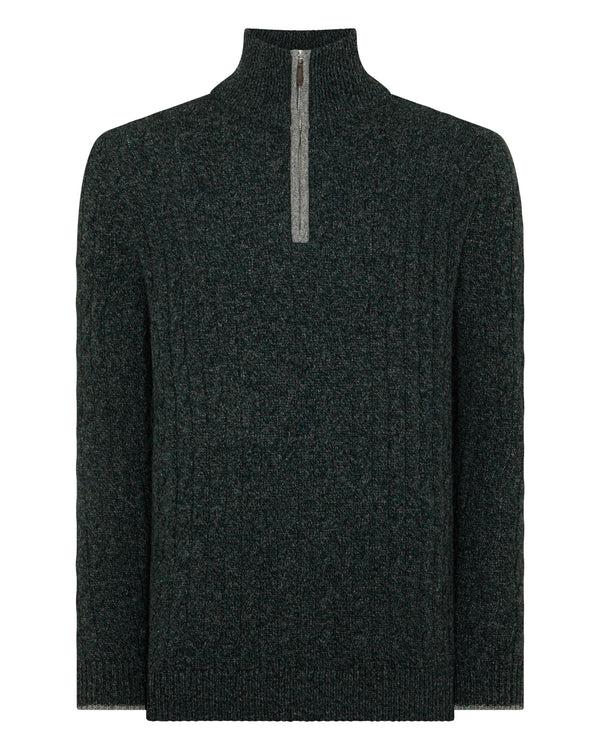 N.peal Men's Albemarle Cable Half Zip Cashmere Sweater In Green Melange