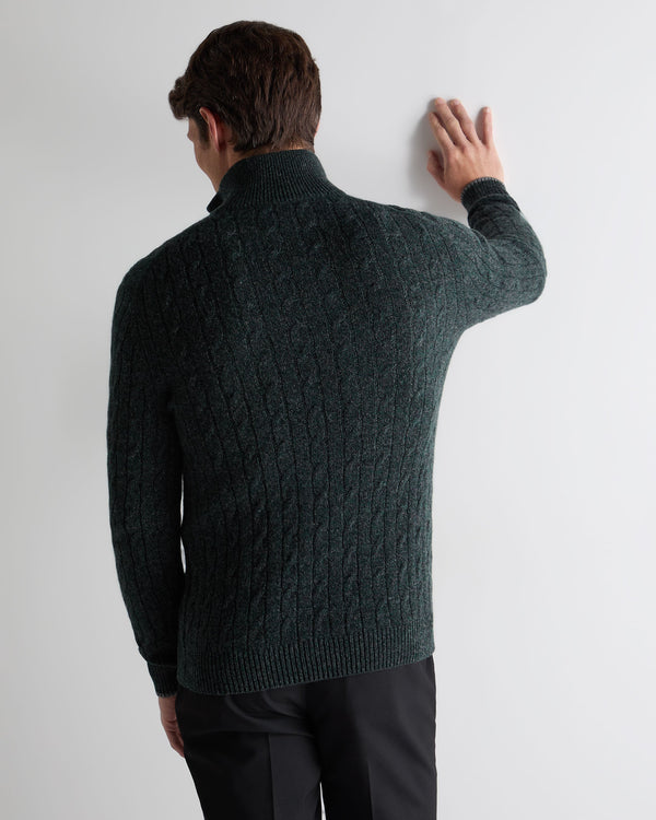 N.peal Men's Albemarle Cable Half Zip Cashmere Sweater In Green Melange