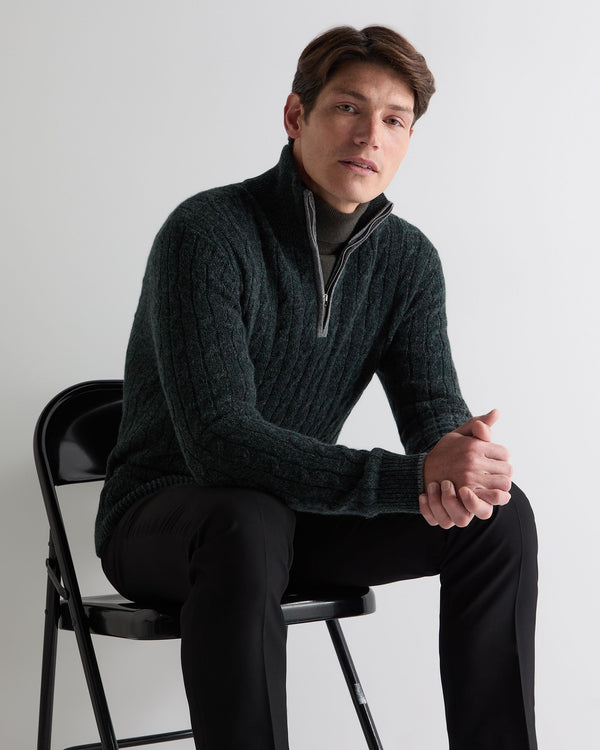n.peal Men's Albemarle Cable Half Zip Cashmere Sweater In Green Melange