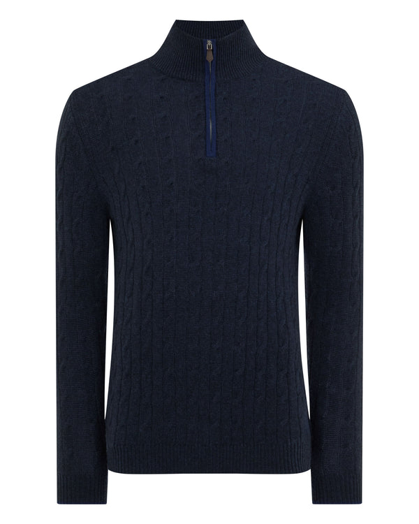 N.peal Men's Albemarle Cable Half Zip Cashmere Sweater In Indigo Blue