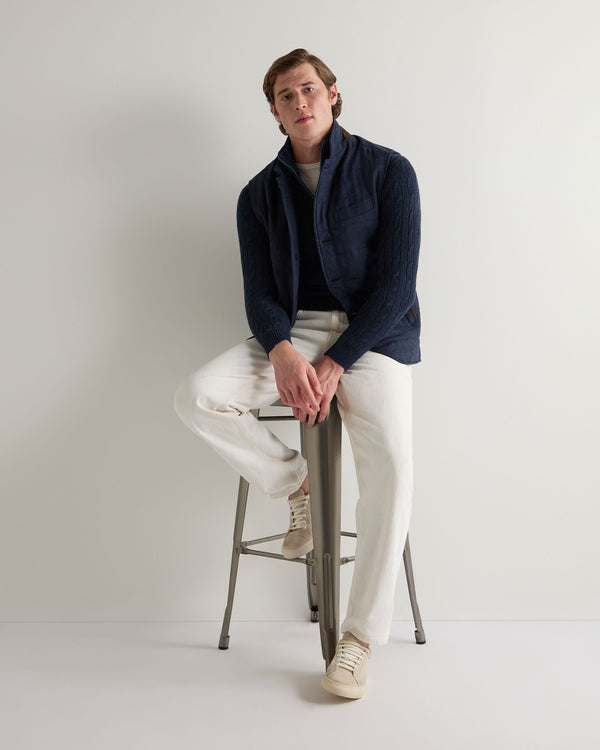 N.peal Men's Albemarle Cable Half Zip Cashmere Sweater In Indigo Blue