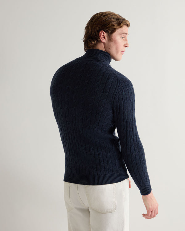 N.peal Men's Albemarle Cable Half Zip Cashmere Sweater In Indigo Blue