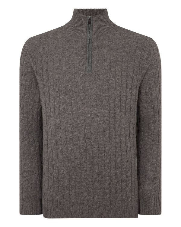 N.peal Men's Albemarle Cable Half Zip Cashmere Sweater In Wood Smoke Brown