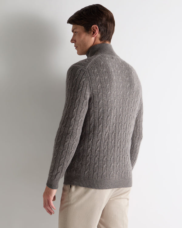 N.peal Men's Albemarle Cable Half Zip Cashmere Sweater In Wood Smoke Brown