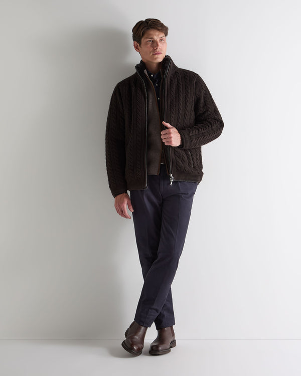 N.peal Men's Aspen Cashmere Cable Fur Cardigan In Chocolate Brown