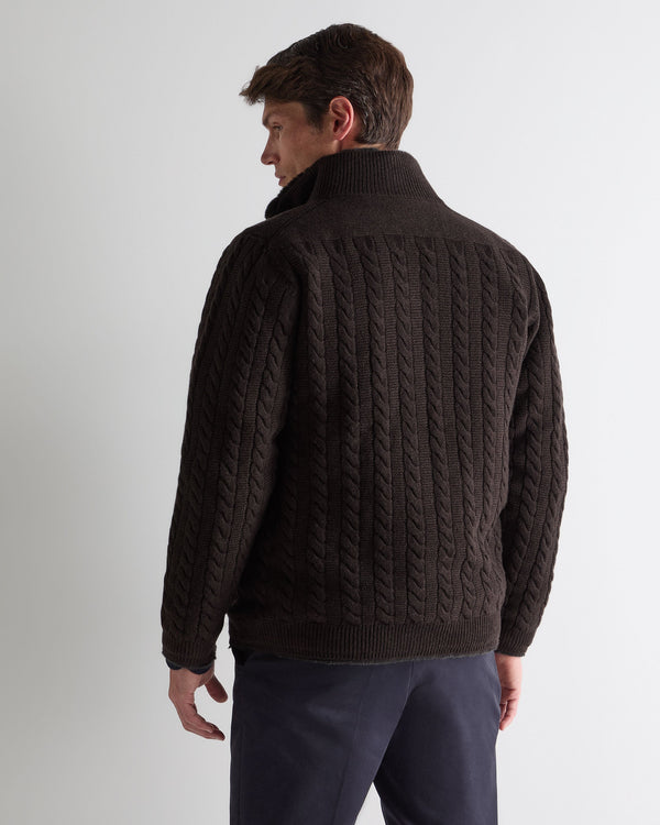 N.peal Men's Aspen Cashmere Cable Fur Cardigan In Chocolate Brown