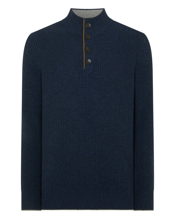 N.peal Men's Beauchamp Half Button Cashmere Sweater In Indigo Blue