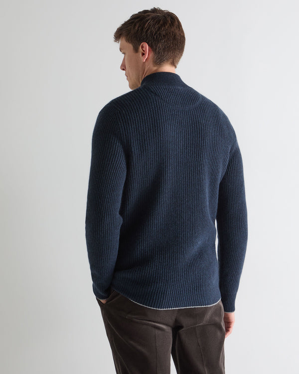 N.peal Men's Beauchamp Half Button Cashmere Sweater In Indigo Blue