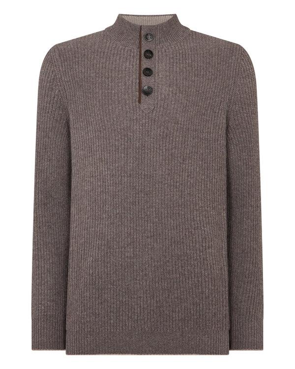 N.peal Men's Beauchamp Half Button Cashmere Sweater In Otter Brown