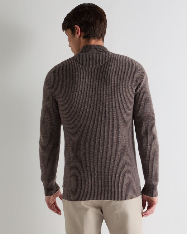 N.peal Men's Beauchamp Half Button Cashmere Sweater In Otter Brown