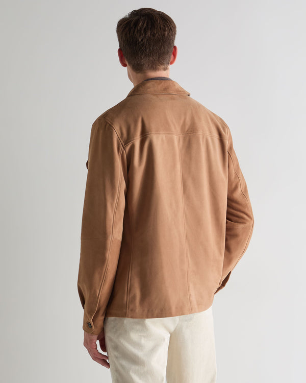 N.peal Men's Bridgehampton Suede Jacket In Tan Brown