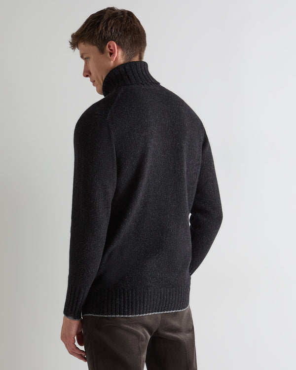 N.peal Men's Brompton Turtle Neck Cashmere Sweater In Charcoal Grey Melange