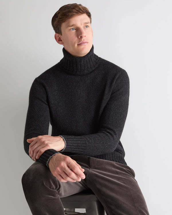 n.peal Men's Brompton Turtle Neck Cashmere Sweater In Charcoal Grey Melange