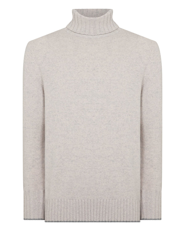 N.peal Men's Brompton Turtle Neck Cashmere Sweater In Nougat Brown Marl