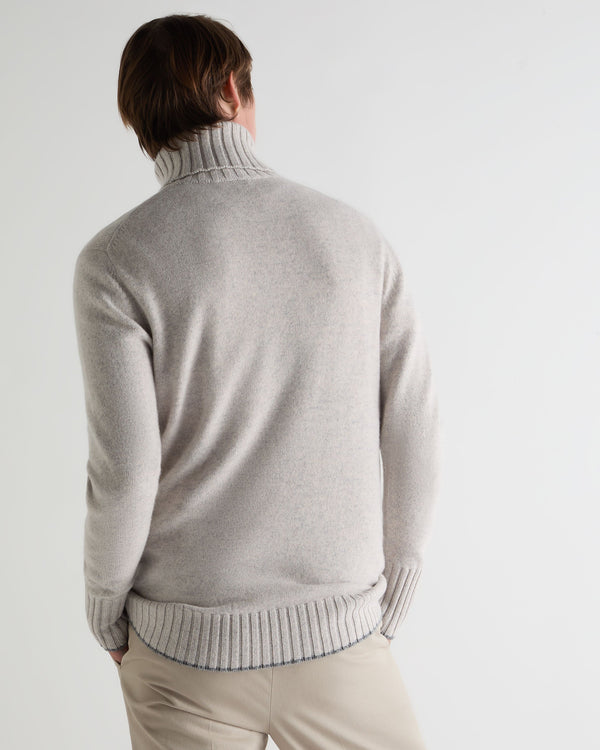 N.peal Men's Brompton Turtle Neck Cashmere Sweater In Nougat Brown Marl