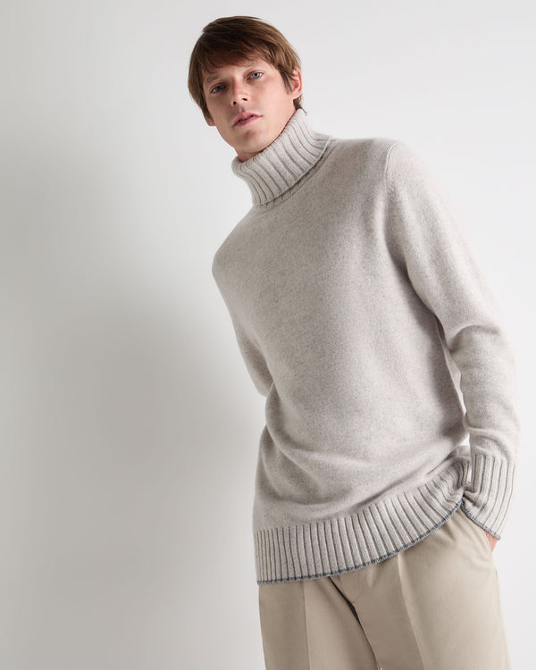 n.peal Men's Brompton Turtle Neck Cashmere Sweater In Nougat Brown Marl