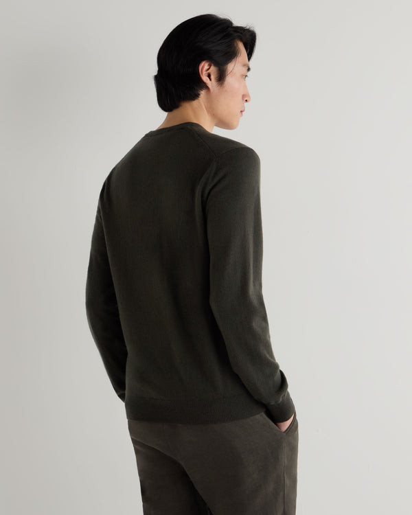 N.peal Men's Burlington V Neck Cashmere Sweater In Arabica Khaki Green