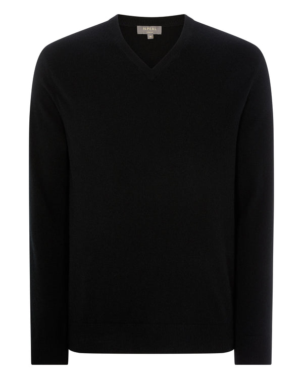 N.peal Men's Burlington V Neck Cashmere Sweater In Black