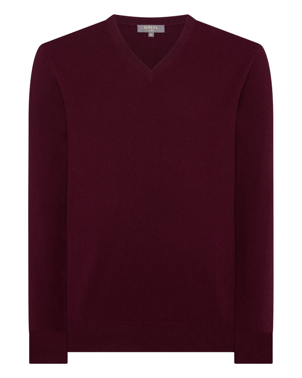 N.peal Men's Burlington V Neck Cashmere Sweater In Bordeaux Red