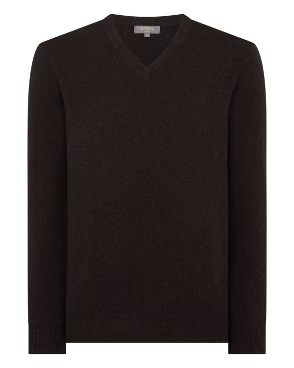 N.peal Men's Burlington V Neck Cashmere Sweater In Chocolate Brown