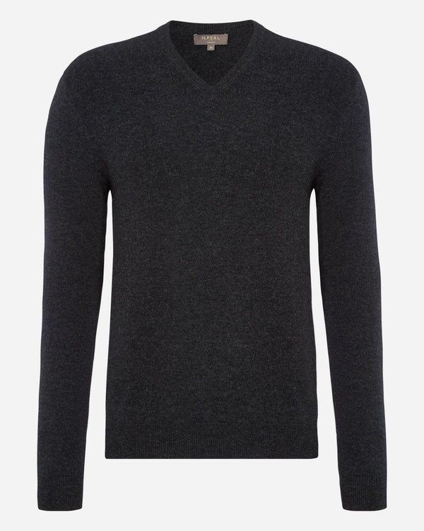N.peal Men's Burlington V Neck Cashmere Sweater In Dark Charcoal Grey