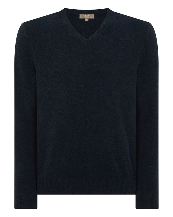 N.peal Men's Burlington V Neck Cashmere Sweater In Indigo Blue