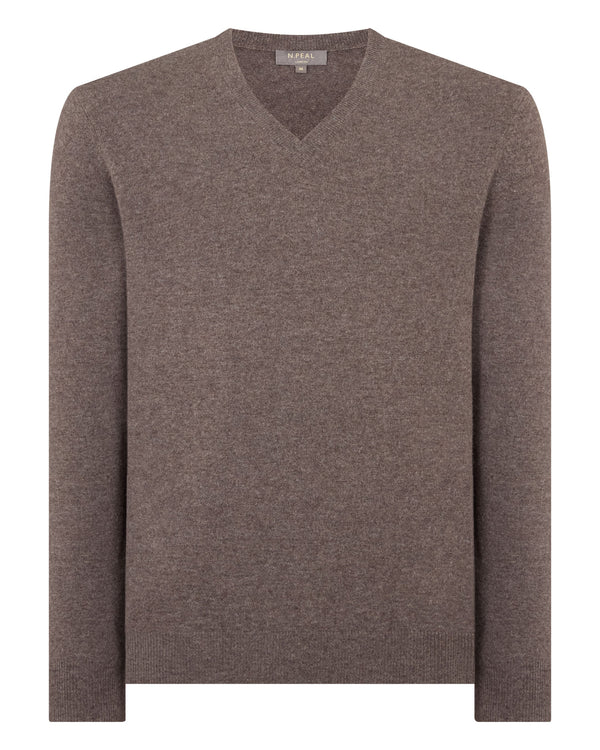 N.peal Men's Burlington V Neck Cashmere Sweater In Otter Brown