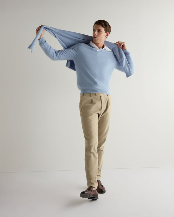 N.peal Men's Burlington V Neck Cashmere Sweater In Sea Mist Blue