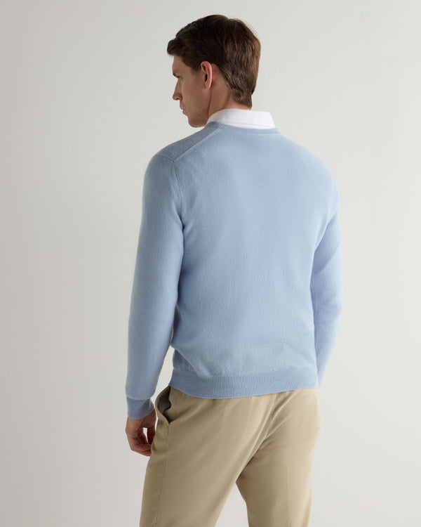N.peal Men's Burlington V Neck Cashmere Sweater In Sea Mist Blue